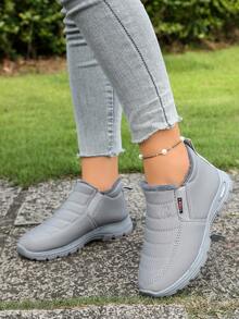 Thermisch gefütterte Paar Schneestiefel, neue warme und dicke Plüsch Winter Lässig Damenschuhe Stiefeletten, bequeme Alte Peking Schuhe - Grau - Übersicht 3