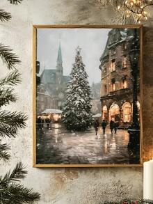 1pc Winter Canvas Print Wall Art Print Christmas Tree Winter Wonderland Classic Picture Poster Old European City Cityscape Holiday Decor, Modern Classical Christmas Canvas Art Print, Vintage Tree Poster, Christmas Wall Art, Bedroom Decor, Living Room Decor Home Decor Christmas Decorations - Multicolor - View 6