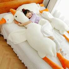 1pc 50~190cm Oversized Sleeping Goose Plush Doll, Soft Velvet Fabric, Cute Goose Stuffed Animal Pillow With Leg Hugger Design, Sleep Companion, Bedroom Decor, Birthday/Christmas/Halloween Gift