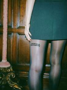 1pc Women's Ultra-Thin Black Gothic English Letter Tights, Skinny Pantyhose Suitable For 40-55kg - Black - View 9