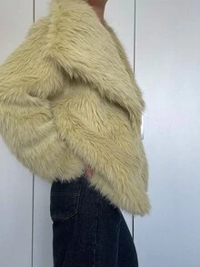 Áo khoác lông thú giả cổ dày mới Seelio, dài vừa phải, thời trang thu/đông - Màu vàng - Xem 12