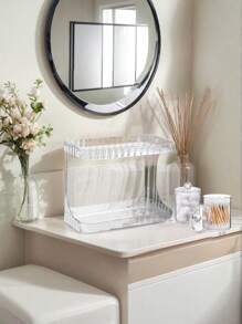 1 pieza Estantería de almacenamiento de maquillaje, Caja de almacenamiento transparente sencilla, Organizador de tocador, Soporte para productos de cuidado de la piel de gran capacidad, Apto para botellas, tazas, cosméticos, Decoración de habitación, Decoración del hogar, Accesorios de baño, Para vacaciones en la playa, Colección de baño, Colección de dormitorio, Gran capacidad