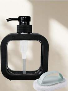 Transparent Dish Soap Dispenser, Bathroom Liquid Soap Dispenser - With Anti-Rust Pump, Suitable For Kitchen Sink, Bathroom, Black/Decorative Frame Transparent Square Soap Dispenser Refillable (Dishcloth, Cleaning Brush Random Delivery)