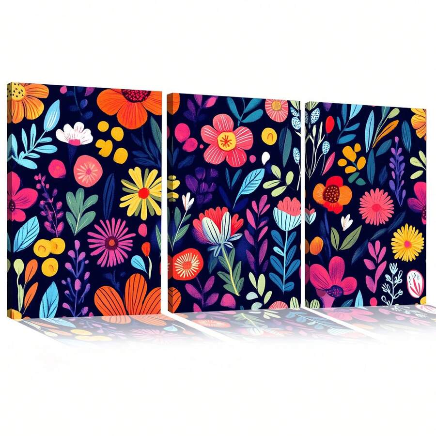 Quadro Decorativo Flores Noturnas Coloridas MDF Mosaico Sala Quarto Escritório Impressão Em Hd - Branco - Visão 1