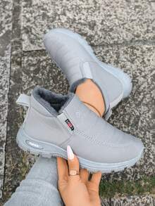 Thermisch gefütterte Paar Schneestiefel, neue warme und dicke Plüsch Winter Lässig Damenschuhe Stiefeletten, bequeme Alte Peking Schuhe - Grau - Übersicht 2