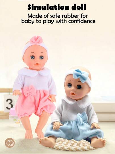 37cm Large Size Doll That Can Blink, Urinate, Drink Water, Make 4 Sounds, Blink Eyes, Blue & Pink Color, Comes With Bottle & Pacifier, Roleplay Toy For Boys & Girls