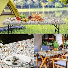 1pc Floral Print Elastic Edge Tablecloth - Washable Polyester Outdoor Cover, Suitable For Camping, Picnics And Garden Parties - Vibrant Design, Indoor/Outdoor Use, Picnic Tablecloth - Black - View 12