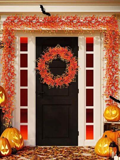 2 pezzi Piante finte autunnali, ghirlanda di eucalipto artificiale da 5,7 piedi con fiori, rampicanti di eucalipto finti per decorazioni autunnali interne ed esterne, arco del Ringraziamento, decorazione per pareti