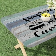 1 件 HappyCamping 桌布 - 时尚针织涤纶面料，矩形户外露营和野餐装饰，带弹性边缘，机器制造，室内外使用，野餐配件 | 装饰桌布 | 弹性边缘布，露营装饰 - 黑色 - 查看 7