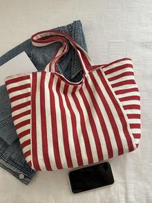 2026 New Retro Style Striped Canvas Bag, Large Capacity, Versatile Use, For Work, School And Outdoor Activities, Can Be Used As A Backpack - Grey - View 2