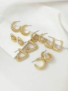 LADYCOCO 6 pares de pendientes elegantes con forma de lágrima, adecuados para el uso diario de las mujeres, citas, fiestas, accesorios de joyería de color dorado - Traje dorado T - Ver 3