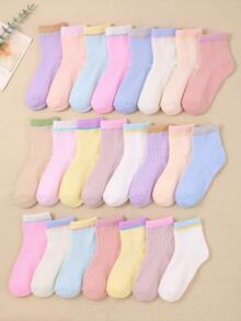 10 Pairs Of Children's Random Macaron Color Matching Mid-Tube Socks For Daily Life And Outdoor Travel. Breathable And Versatile. The Fabric Is Soft And Comfortable. It Is Very Sweat-Absorbent And Deodorizing For The Back-To-School Season.Kids Socks - Multicolor - View 1
