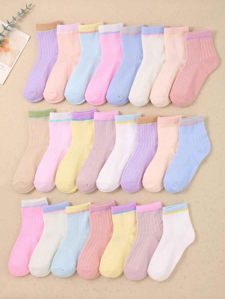 10 Pairs Of Children's Random Macaron Color Matching Mid-Tube Socks For Daily Life And Outdoor Travel. Breathable And Versatile. The Fabric Is Soft And Comfortable. It Is Very Sweat-Absorbent And Deodorizing For The Back-To-School Season.Kids Socks - Multicolor - View 1