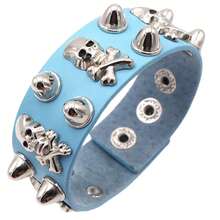 1 件时尚情侣多层皮革宽手链，个性化朋克骷髅铆钉手链配饰 - 彩色 - 查看 9