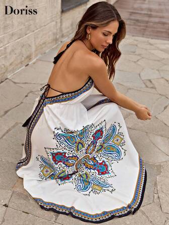 Vestido de tirantes finos con estampado retro para mujer Doriss