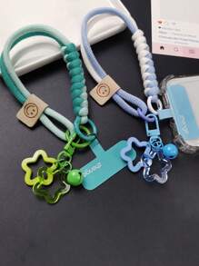 1pc Woven Phone Lanyard, Short Anti-Drop Wrist Strap, Suitable For Any Phone Case, Star Pendant, Women