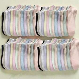 10 Pairs Random Assorted Solid Color Dopamine Themed Casual Sports Ankle Socks, Spring/Summer