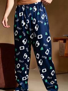 Soft, Lightweight Men's Gaming-Themed Comfort Pajama Pants - Polyester Blend Lounge Pants With Elastic Waistband, Black With Colorful Game Controller Prints, Casual Wear Or Sleepwear, Loungewear Pants | Playful Print Pants | Smooth Texture Fabric