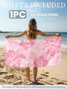 1 件印花沙滩巾，花朵图案，游泳巾，浴巾，时尚风格沙滩巾，超强吸水浴巾，适用于浴室、游泳、健身、瑜伽，柔软舒适的超细纤维毛巾，轻巧便携，防风防晒，防沙，适合夏季旅行，度假浴室装饰，建议常规尺寸和更大尺寸，（35 * 75cm 小尺寸面巾，建议 150cm 或以上） - 粉色 - 查看 2