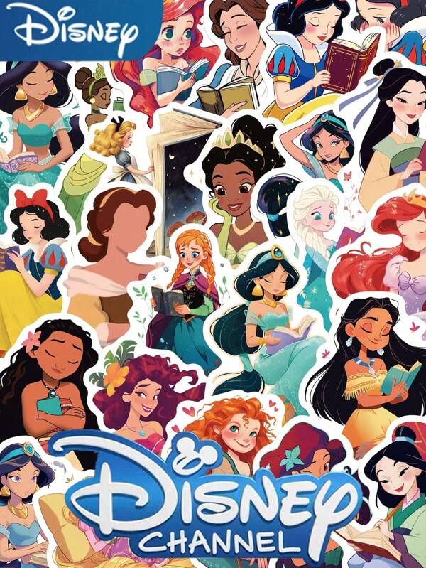 Disney 50 قطعة ملصقات أميرة المثقفين الكرتونية المقاومة للماء المصنوعة من PVC ، هدايا زخرفية للحاسوب والهاتف وجيتار والزلاجة ، ملصقات للمدرسة والقرطاسية