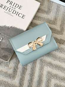 Fashion Short Wallet Hit Color Women Bowknot Hasp Purse Multiple Card Slots Front Pocket Wallets Bowknot Decor Short Wallet Cute Foldable Credit Card Holder Clutch Coin Purse With Multi Card Slots For Women Wallet Mini Wallet Purse Wallet Wristlet Wallet Coin Wallet