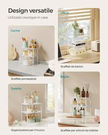 Scaffale Portaspezie, Set di 2 Organizzatori da Cucina Espandibili, Scaffale da Cucina Impilabile, Metallo e Legno Ingegnerizzato,Bianco Nuvola e Bianco Neve - Beige - Visualizzare 3