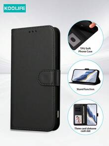 1pc Koolife Black Multifunctional PU Leather Flip Cover Phone Case, Shockproof, Suitable For Daily Use, Card Slots, Compatible With Apple 11/12/12 Pro/12 Plus/13/13 Pro/13 Pro Max/14/14 Pro/14 Pro Max/15/15 Plus/15 Pro/15 Pro Max/16/16 Plus/16 Pro/16 Pro Max/16e, Fits Credit/Debit Cards - Black - View 3
