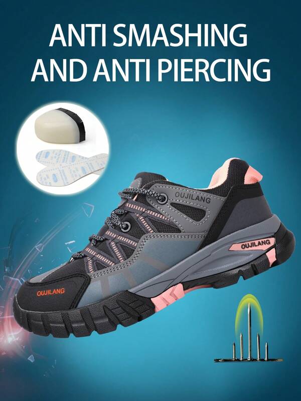 Nuevas botas de seguridad deportivas de moda, zapatos de seguridad ultraligeros y con aumento de altura; zapatos cómodos y resistentes al desgaste para mujeres con suela blanda; zapatos de trabajo aislados, transpirables, resistentes al impacto y a la perforación para mujeres.