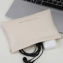 Portable Snap Closure Storage Pouch – Travel Organizer Bag For Cables, Earphones, Charger & Cosmetics For Summer Holiday Travel, Outdoor Activities Cable Organizer Travel Essentials - White Large Size*1 - View 5