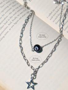 3 件套银星项链，时尚女士链式项链和吊坠项链套装，女士银色项链套装