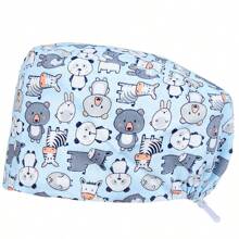 1pc Adjustable Polyester Cartoon Rabbit Print Protective Cap, Comfortable For Medical, Research, Office, Home Use, All Seasons