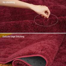 Fluffy Modern Area Rugs For Living Room Bedroom,Plush High Pile Purple Rug For Kids Girls Room Nursery Home Decor, Upgrade Non-Slip Girls Bedroom Soft Indoor Rug - 酒紅色 - 查看 6