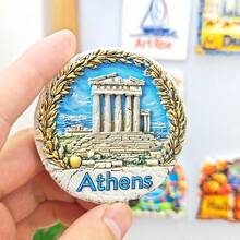 1pc Resin Santorini, Greece Dreamy Fridge Magnet, Athens Travel Souvenir Home Office Storage Cabinet Decor, Meaningful Creative Gift - Multicolor - View 8