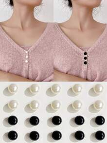 10 件多用途无缝纽扣、衬衫防曝光按扣、经典高端黑白珍珠纽扣、免钻多功能胸针、DIY 装饰按扣 - 彩色 - 查看 2