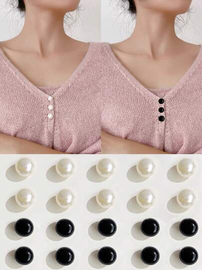10pcs Multi-Purpose No-Sew Buttons, Shirt Anti-Exposure Snap, Classic High-End Black & White Pearl Buttons, No-Drill Versatile Brooch, DIY Decorative Snap