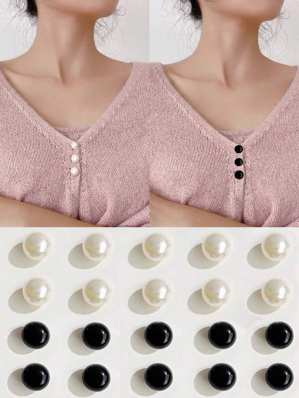 10pcs Multi-Purpose No-Sew Buttons, Shirt Anti-Exposure Snap, Classic High-End Black & White Pearl Buttons, No-Drill Versatile Brooch, DIY Decorative Snap