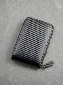 HOVI'S 新款碳纤维短款钱包男士卡包一体式拉链零钱包夹男士钱包钱包男士钱包真皮小钱包迷你钱包秋季