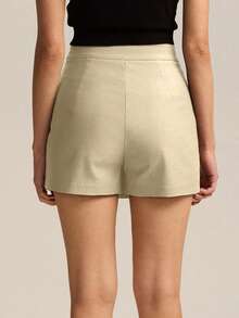 Women's Slim Fit Mini Skort With Side Zipper Casual Asymmetrical Split Hemline Skirts For Daily - Màu be - Xem 5