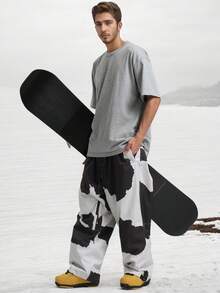 1 pieza Pantalones de esquí para hombre para exteriores en invierno, pantalones de snowboard, pantalones harem, pantalones de esquí holgados para mujer, adecuados para actividades al aire libre para hombres y mujeres, pantalones de esquí lavables a máquina, equipo de esquí, ropa para clima frío, pantalones con estilo deportivo, estructura reforzada, pantalones de esquí funcionales, equipo de nieve duradero, ropa de invierno para conjuntos de esquí de hombre - Blanco y Negro - Ver 4