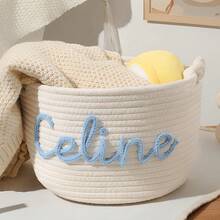 Cestino personalizzato con nome. Cestino per cosmetici. Cestino personalizzato fai-da-te con nome, cestino di corda per riporre oggetti vari, giocattoli, cosmetici, cuccia per animali domestici. Regalo creativo personalizzato per San Valentino e compleanno (senza confezione regalo) - Bianco - Visualizzare 3