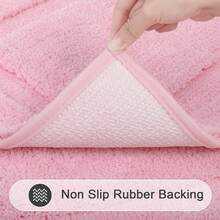 HEBE Soft Fluffy Bathroom Runner Rugs Set Of 3 Bath Mats With U Shape Toilet Rugs Non Slip Washable Bath Rugs Absorbent Bathroom Carpet For Shower Tub - 粉色 - 查看 5