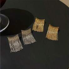 1 Pair Crescent Shaped Fringed Earrings, Minimalist & Versatile