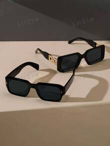 2pcs Classic Square Plastic Frame Fashion Glasses Set Rectangular Shape Shades - Grey - View 1