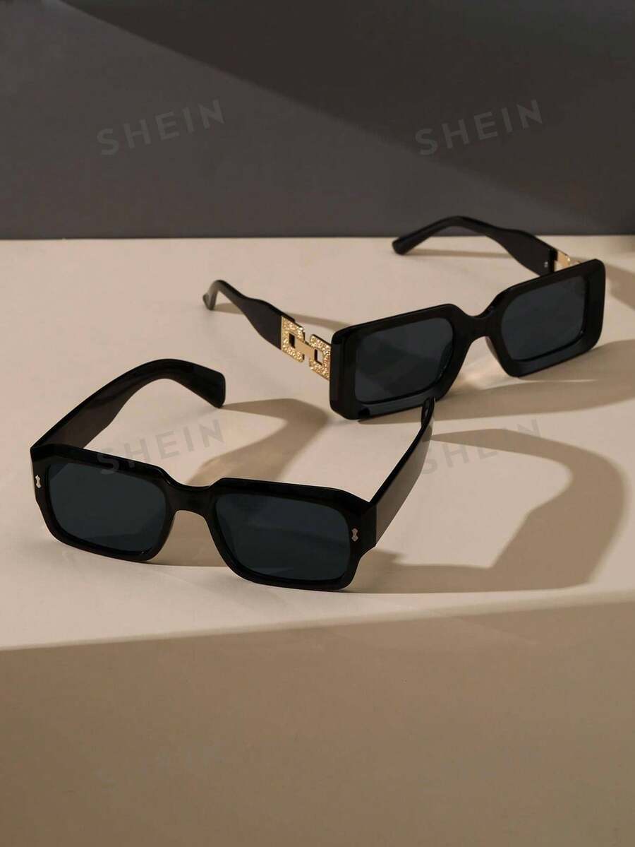 2pcs Classic Square Plastic Frame Fashion Glasses Set Rectangular Shape Shades - Grey - View 1