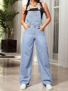 Pantalones jeans vaqueros de tirantes para mujer, color azul claro, corte holgado y tejido cómodo, ideales para relajarte - Azul - Ver 5