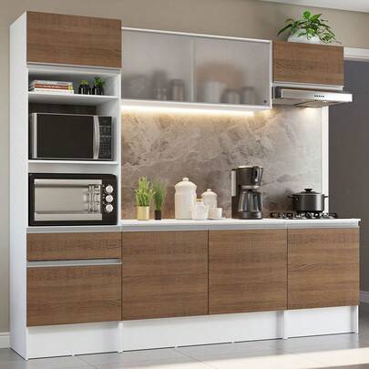  Armario De Cocina Completo 240cm Topazio Madesa Blanco/Marrón
