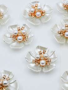 10/5 piezas Clips para el cabello con flores de perlas, cristales de strass y cristales brillantes - Accesorios decorativos de costura hechos a mano