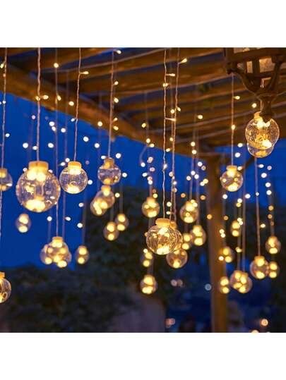 12pcs Warm Color Wishing Ball String Lights, Transparent Ball Lamps With USB Port, Hanging Decor Lights, Suitable For Christmas, Thanksgiving, Halloween, Birthday And Indoor Party Decoration | Classic Style