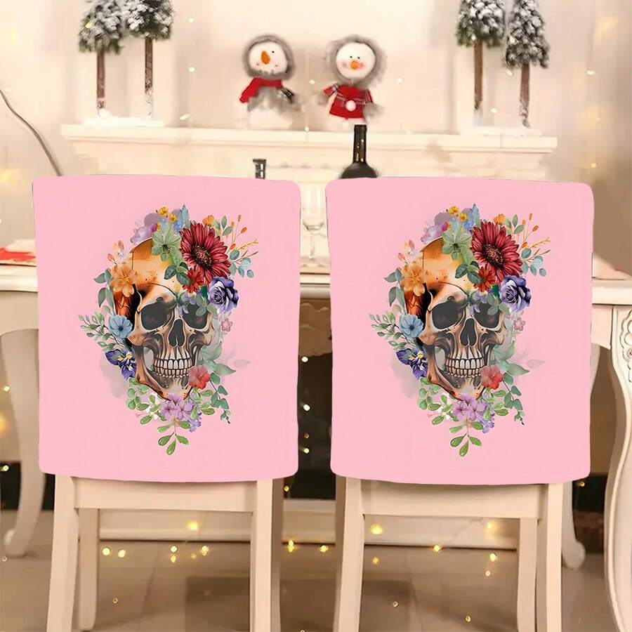 1 pieza/4 piezas/6 piezas/10 piezas Funda de silla de felpa corta con estampado de calavera y flores, funda de silla desmontable de tela de felpa corta, protector de respaldo de silla, cubierta decorativa para silla de comedor, apta para todas las estaciones, funda de silla decorativa para días festivos, para comedor, sala de estar, protección de silla para el hogar, con protección de respaldo, apta para restaurante, oficina, sala de estar, hotel y decoración del hogar