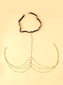 1pc Multi-Layer Golden Pearl Sexy Leg Chain, Summer Beach Crystal Thigh Chain, European And American Accessories - Gold - View 9